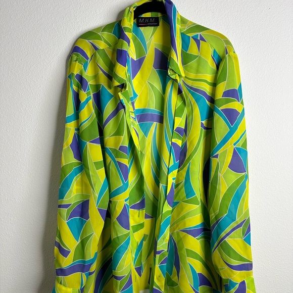 Oversized sheer bright vintage button up - Picture 2 of 5